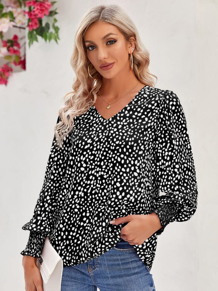 Printed V - Neck Lantern Sleeve Blouse - GirlyBayPrinted V - Neck Lantern Sleeve Blouse100100696676578SBlackGirlyBayPrinted V - Neck Lantern Sleeve Blouse