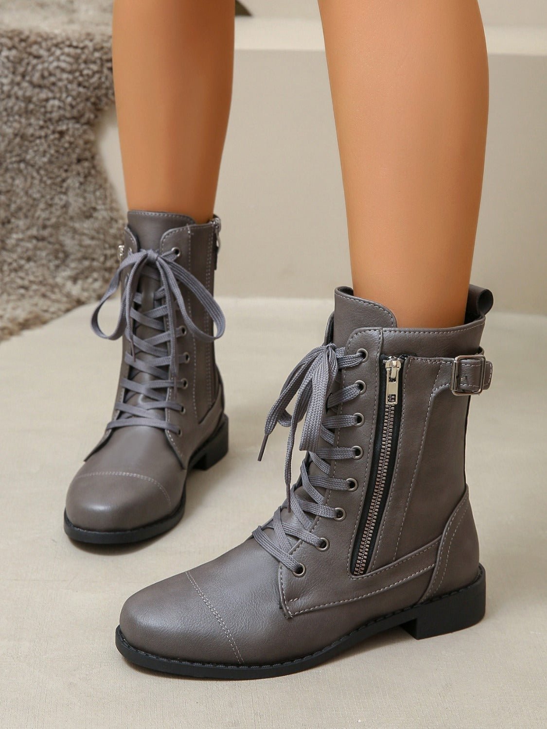 PU Leather Lace - Up Boots - GirlyBayShoesPU Leather Lace - Up Boots10060099447178736(US5)Dark GrayGirlyBayPU Leather Lace - Up Boots