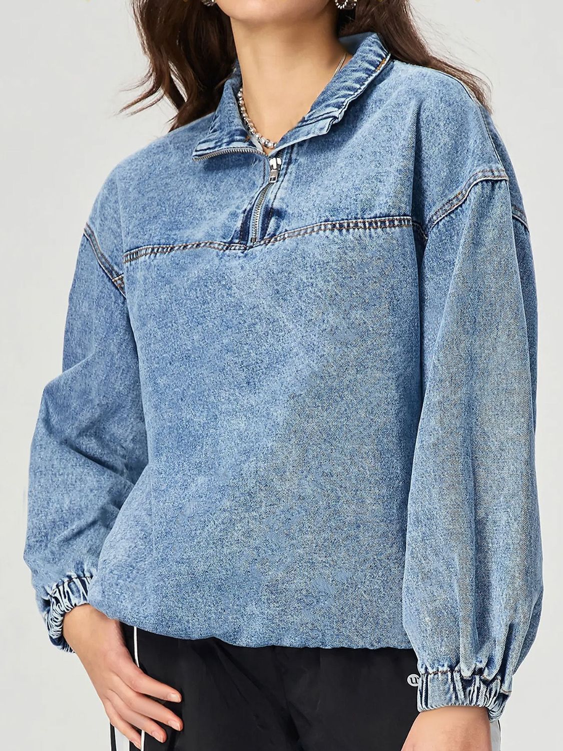 Quarter Zip Collared Neck Denim Top - GirlyBayJeans & DenimQuarter Zip Collared Neck Denim Top100100849081691SMediumGirlyBayQuarter Zip Collared Neck Denim Top