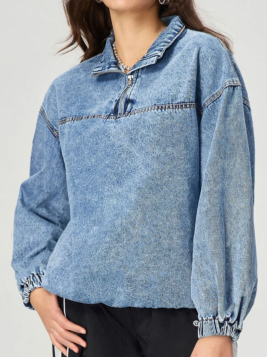 Quarter Zip Collared Neck Denim Top - GirlyBayJeans & DenimQuarter Zip Collared Neck Denim Top100100849081691SMediumGirlyBayQuarter Zip Collared Neck Denim Top
