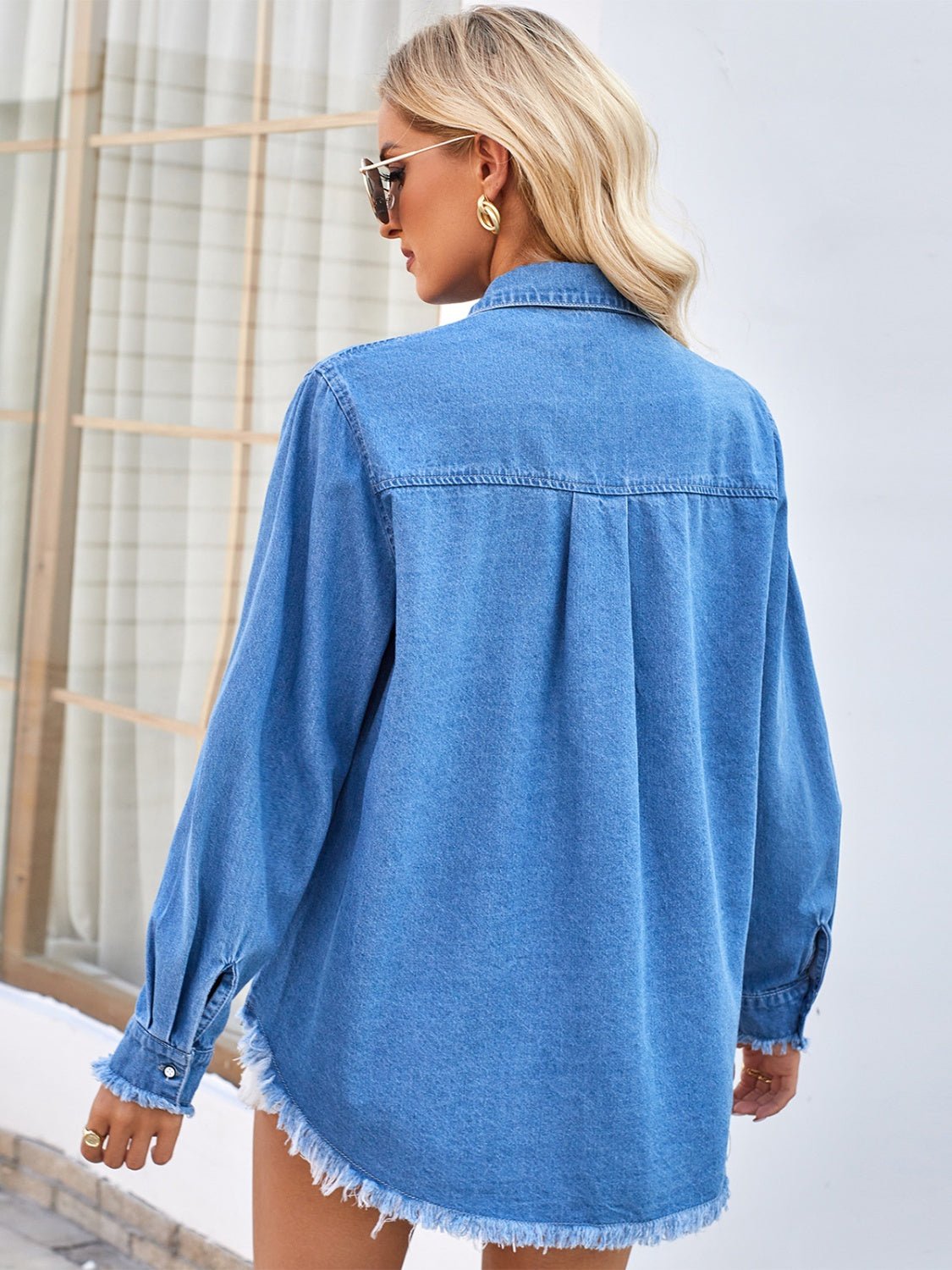 Raw Hem Button Up Long Sleeve Denim Jacket with Sequin Pockets - GirlyBayJeans & DenimRaw Hem Button Up Long Sleeve Denim Jacket with Sequin Pockets100100837071032SBlueGirlyBayRaw Hem Button Up Long Sleeve Denim Jacket with Sequin Pockets