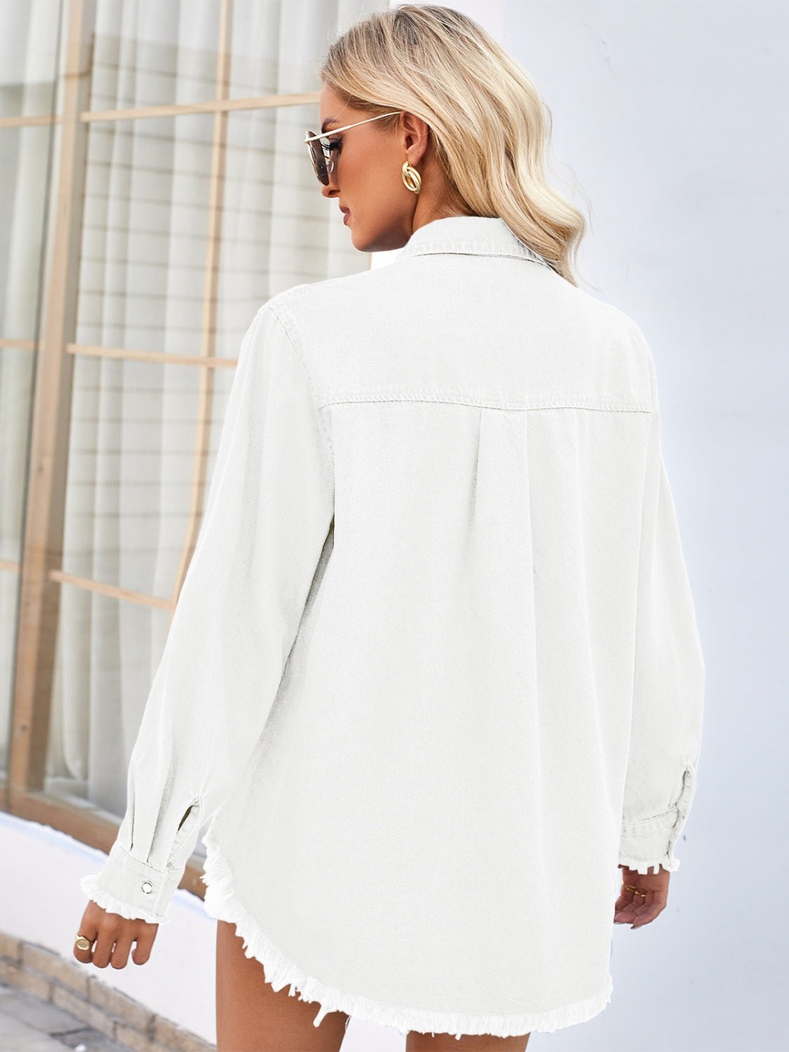 Raw Hem Button Up Long Sleeve Denim Jacket with Sequin Pockets - GirlyBayJeans & DenimRaw Hem Button Up Long Sleeve Denim Jacket with Sequin Pockets100100837075634SWhiteGirlyBayRaw Hem Button Up Long Sleeve Denim Jacket with Sequin Pockets