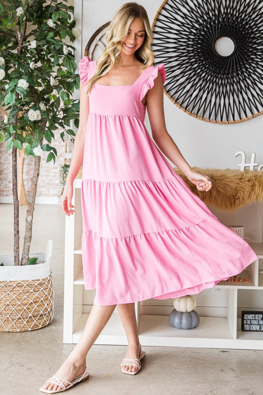 Reborn J Ruffled Sleeveless Tiered Midi Dress - GirlyBayMaxi DressesReborn J Ruffled Sleeveless Tiered Midi Dress100100899181816SBubble PinkGirlyBayReborn J Ruffled Sleeveless Tiered Midi Dress