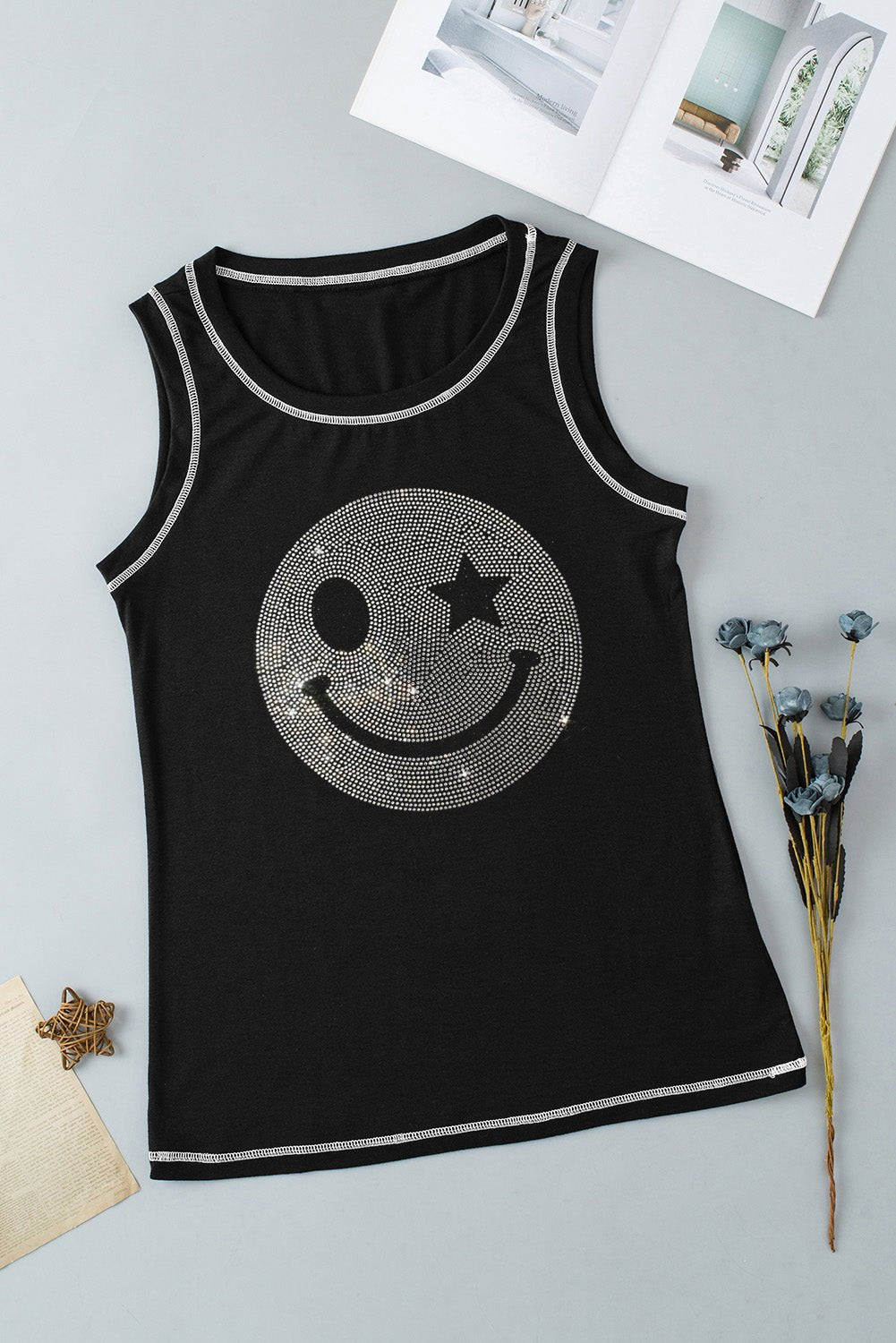 Rhinestone Smile Face Round Neck Tank - GirlyBayRhinestone Smile Face Round Neck Tank100100192711479SBlackGirlyBayRhinestone Smile Face Round Neck Tank