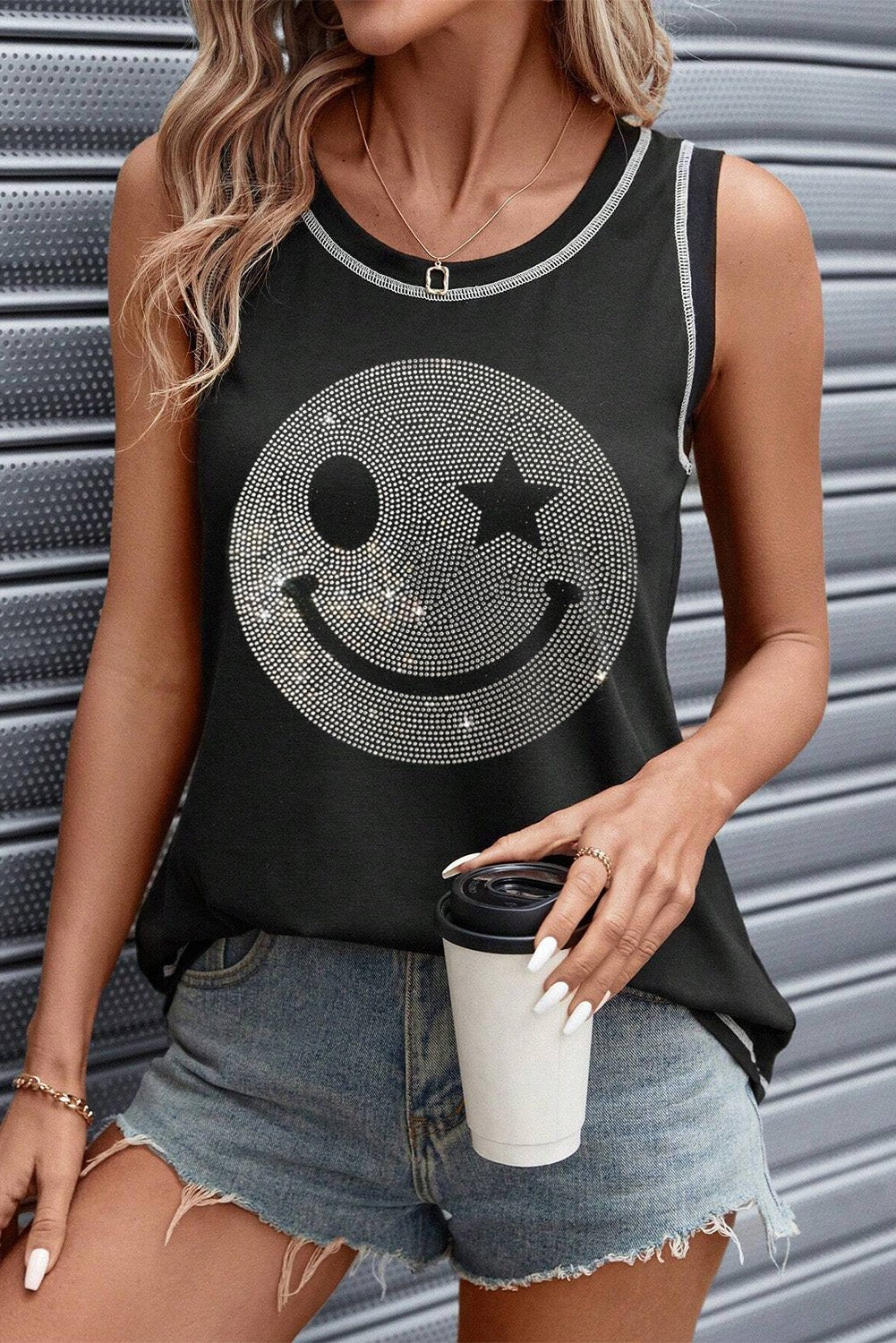 Rhinestone Smile Face Round Neck Tank - GirlyBayRhinestone Smile Face Round Neck Tank100100192711479SBlackGirlyBayRhinestone Smile Face Round Neck Tank