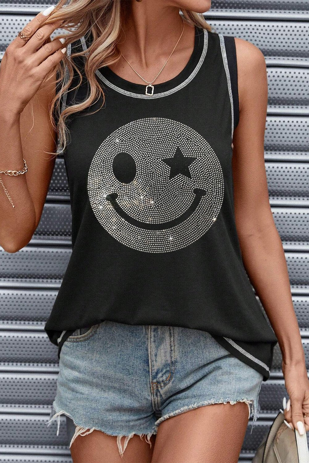 Rhinestone Smile Face Round Neck Tank - GirlyBayRhinestone Smile Face Round Neck Tank100100192711479SBlackGirlyBayRhinestone Smile Face Round Neck Tank