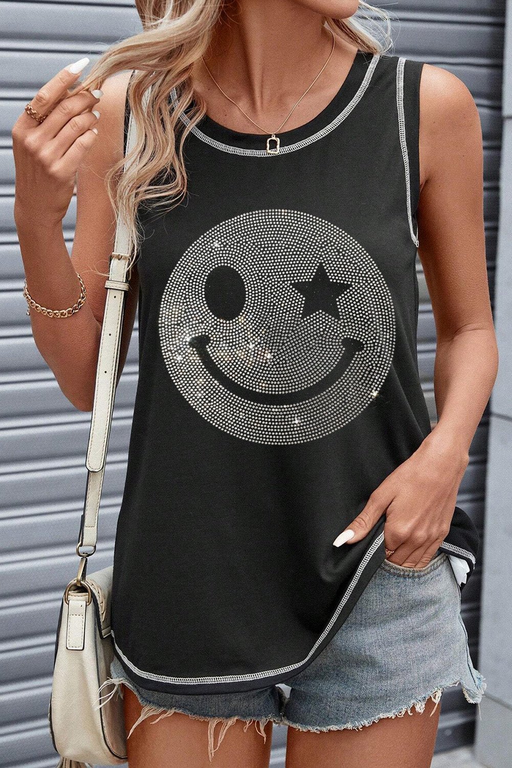 Rhinestone Smile Face Round Neck Tank - GirlyBayRhinestone Smile Face Round Neck Tank100100192711479SBlackGirlyBayRhinestone Smile Face Round Neck Tank