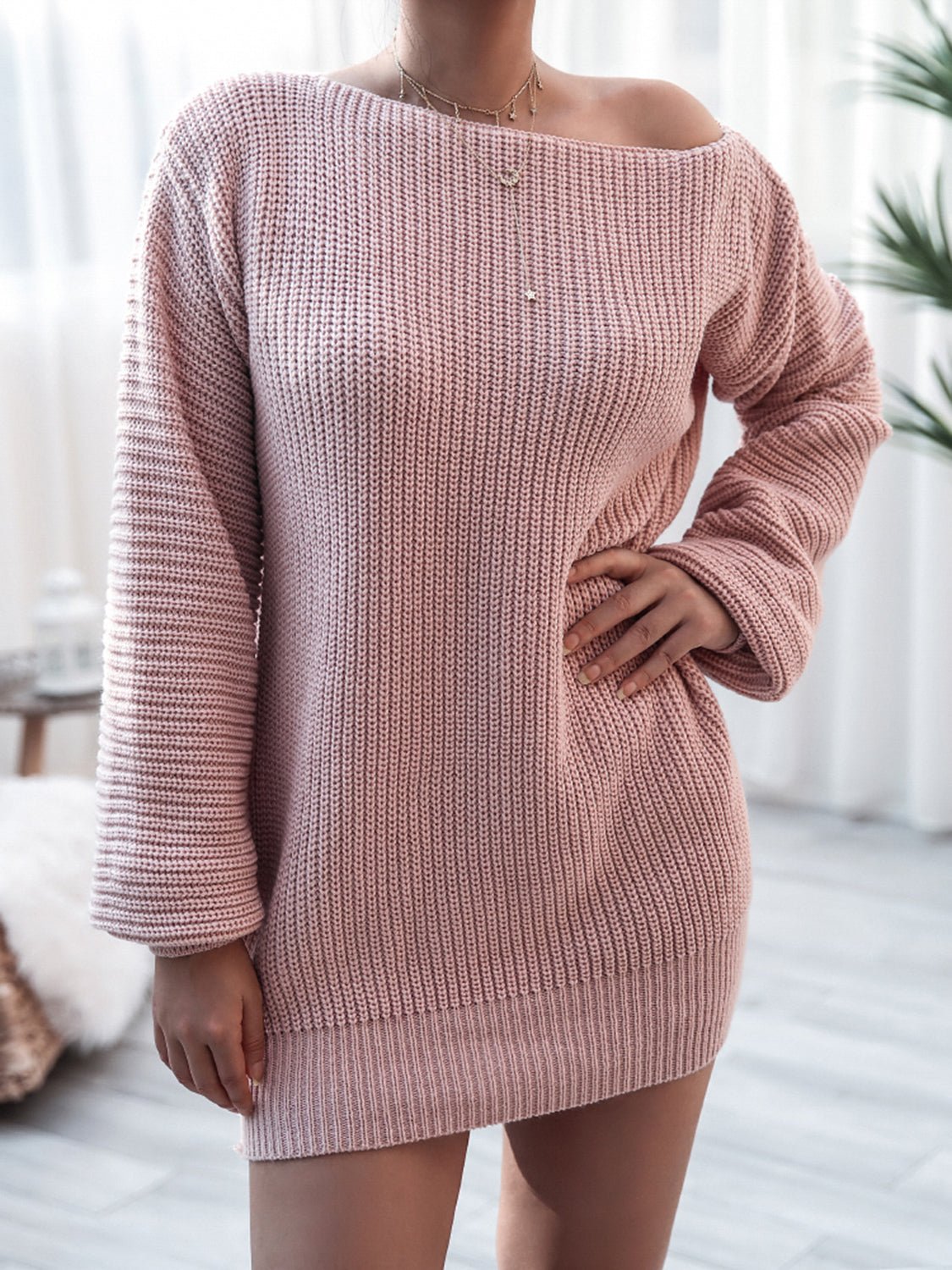 Rib-Knit Mini Sweater DressCasual DressesTrendsiGirlyBay100100137520739Dusty PinkSB.J.SShip From Overseas