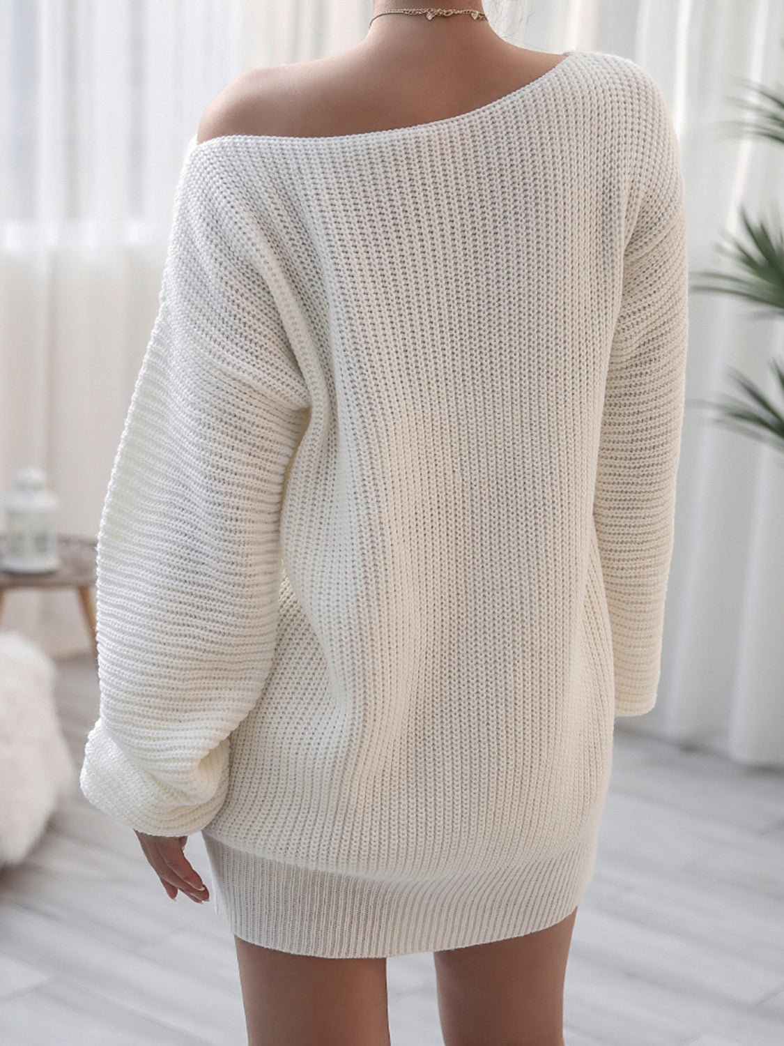 Rib-Knit Mini Sweater DressCasual DressesTrendsiGirlyBay100100137528816WhiteSB.J.SShip From Overseas