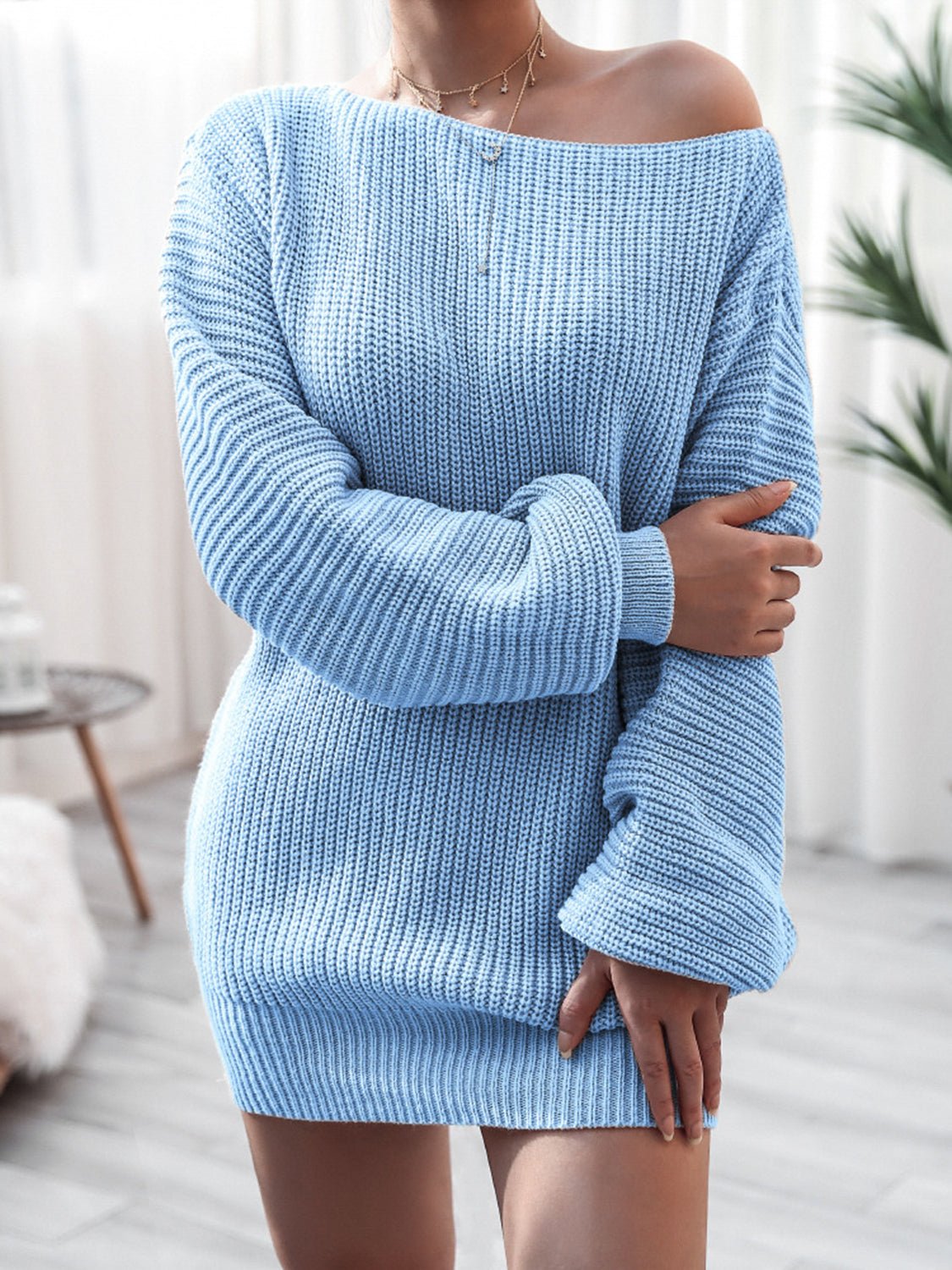 Rib-Knit Mini Sweater DressCasual DressesTrendsiGirlyBay100100137529078Pastel BlueSB.J.SShip From Overseas
