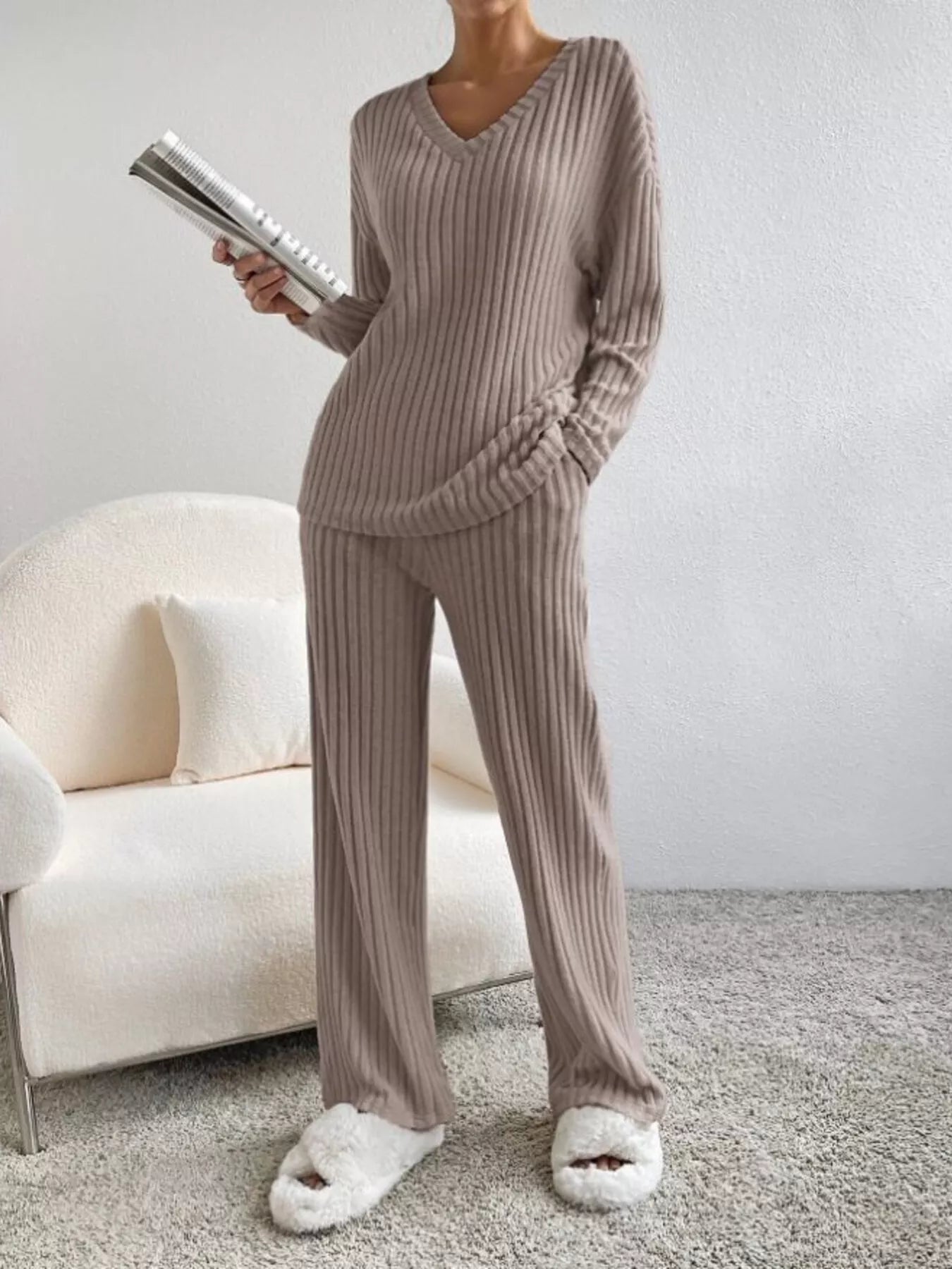 Ribbed Knit V - Neck Top and Pants Set - GirlyBayJumpsuits & Rompers792fcbdb3bdd4d90be611727cb14e45e - Max - Origin100100068711450XSKhakiGirlyBay792fcbdb3bdd4d90be611727cb14e45e - Max - OriginRibbed Knit V - Neck Top and Pants SetJumpsuits & RompersGirlyBay100100068711450