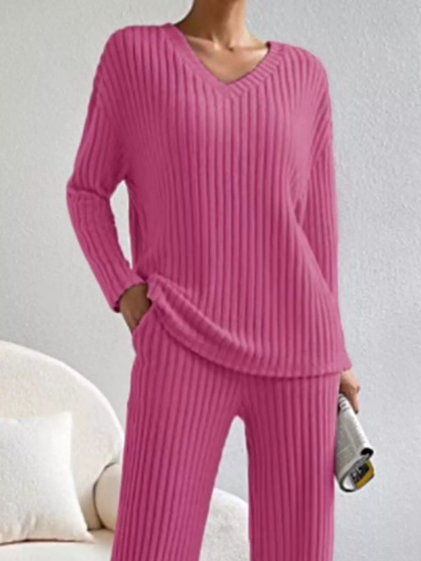 Ribbed Knit V - Neck Top and Pants Set - GirlyBayJumpsuits & Rompersea3db3a3 - 9772 - 4093 - 886a - a01c2be46cc4 - Max - Origin100100068712119XSFuchsia PinkGirlyBayea3db3a3 - 9772 - 4093 - 886a - a01c2be46cc4 - Max - OriginRibbed Knit V - Neck Top and Pants SetJumpsuits & RompersGirlyBay100100068712119