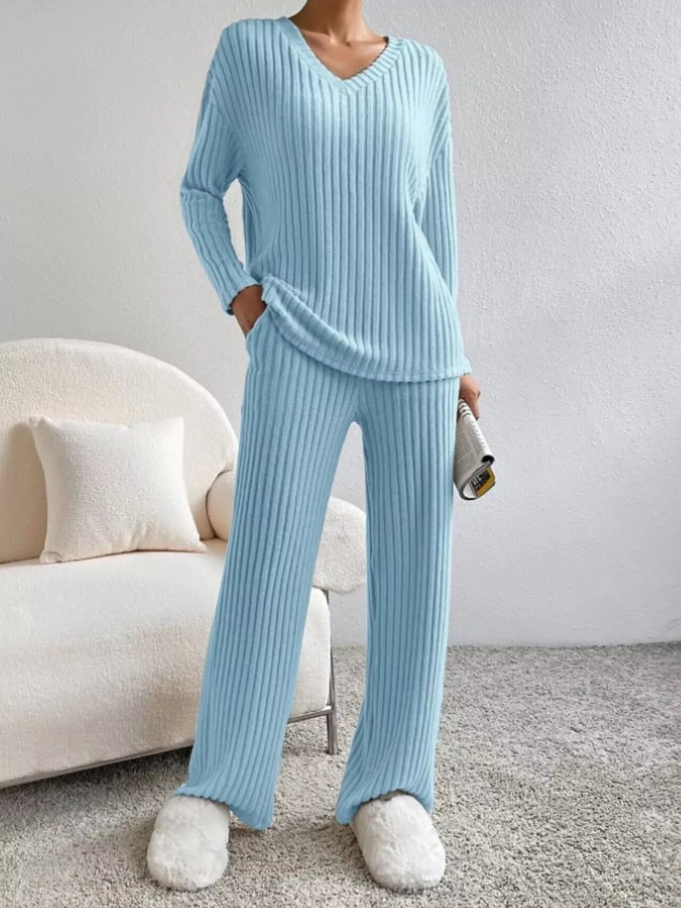 Ribbed Knit V - Neck Top and Pants Set - GirlyBayJumpsuits & Rompers0015280c0c1f413ca2d3c9855c9e7e1f - Max - Origin100100068713960XSBlueGirlyBay0015280c0c1f413ca2d3c9855c9e7e1f - Max - OriginRibbed Knit V - Neck Top and Pants SetJumpsuits & RompersGirlyBay100100068713960