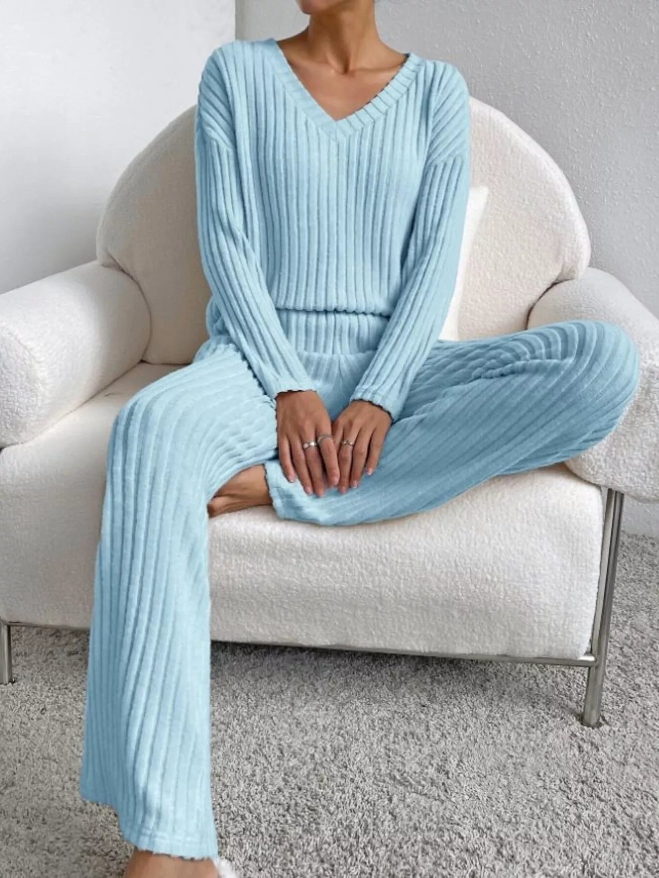 Ribbed Knit V - Neck Top and Pants Set - GirlyBayJumpsuits & Rompersbdeb69c4da6141e082a14a3278683d01 - Max - Origin100100068713960XSBlueGirlyBaybdeb69c4da6141e082a14a3278683d01 - Max - OriginRibbed Knit V - Neck Top and Pants SetJumpsuits & RompersGirlyBay100100068713960