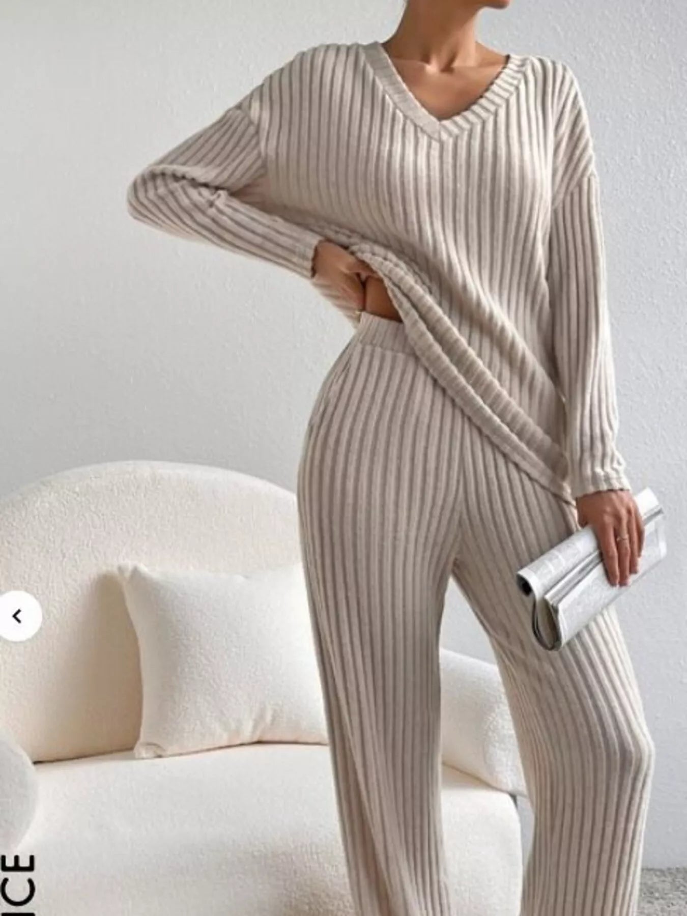 Ribbed Knit V - Neck Top and Pants Set - GirlyBayJumpsuits & Rompers13030258ee204369a03a941a66655f4a - Max - Origin100100068713976XSBeigeGirlyBay13030258ee204369a03a941a66655f4a - Max - OriginRibbed Knit V - Neck Top and Pants SetJumpsuits & RompersGirlyBay100100068713976