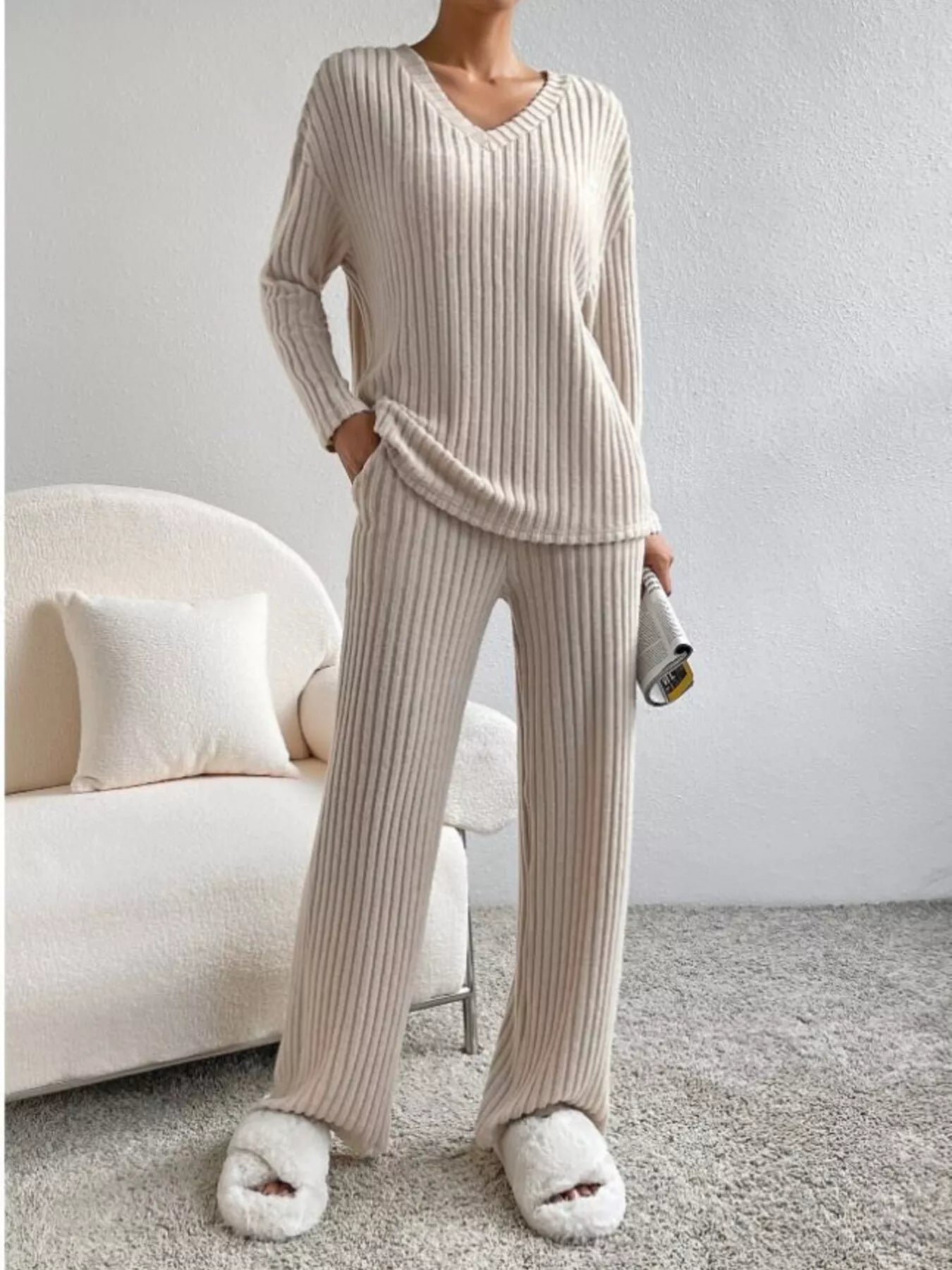 Ribbed Knit V - Neck Top and Pants Set - GirlyBayJumpsuits & Rompersbb850ba558b84212a8ccf37de3ec4cc9 - Max - Origin100100068713976XSBeigeGirlyBaybb850ba558b84212a8ccf37de3ec4cc9 - Max - OriginRibbed Knit V - Neck Top and Pants SetJumpsuits & RompersGirlyBay100100068713976