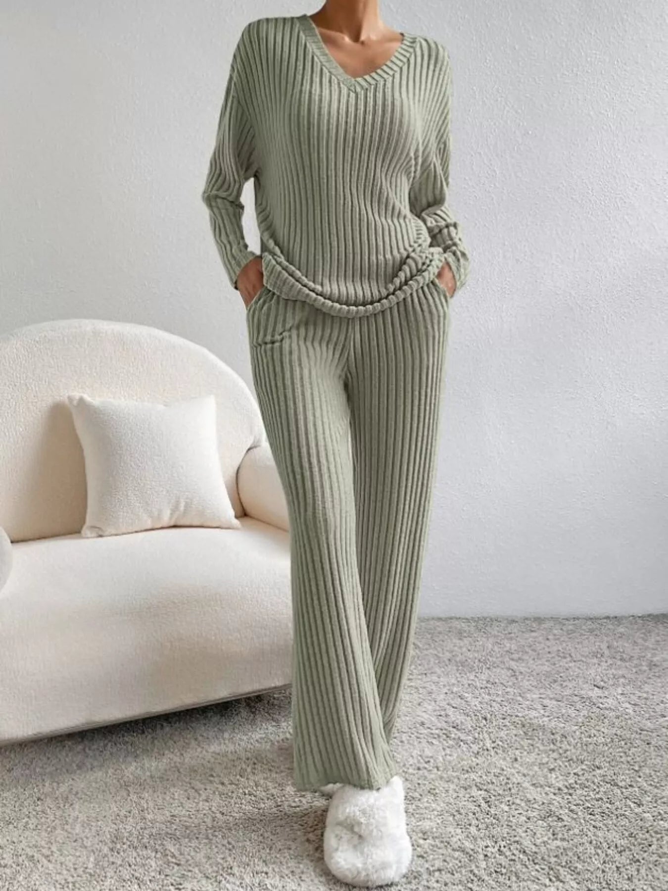 Ribbed Knit V - Neck Top and Pants Set - GirlyBayJumpsuits & Rompers2ad92aa8c3114efdaaee1be91e586a42 - Max - Origin100100068715921XSSageGirlyBay2ad92aa8c3114efdaaee1be91e586a42 - Max - OriginRibbed Knit V - Neck Top and Pants SetJumpsuits & RompersGirlyBay100100068715921