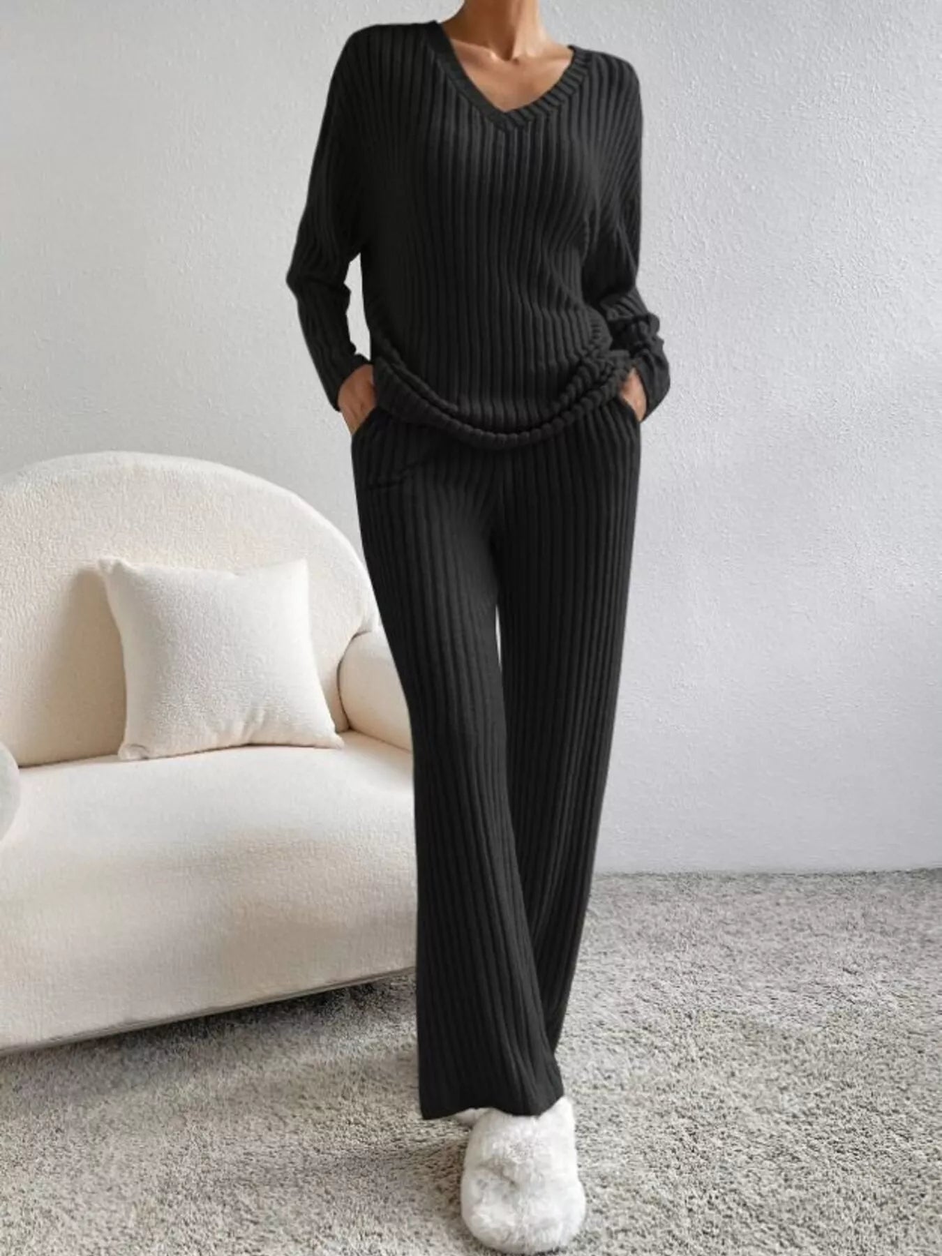 Ribbed Knit V - Neck Top and Pants Set - GirlyBayJumpsuits & Rompers6130c2f7bde44287b99472b9c9814894 - Max - Origin100100068715930XSBlackGirlyBay6130c2f7bde44287b99472b9c9814894 - Max - OriginRibbed Knit V - Neck Top and Pants SetJumpsuits & RompersGirlyBay100100068715930