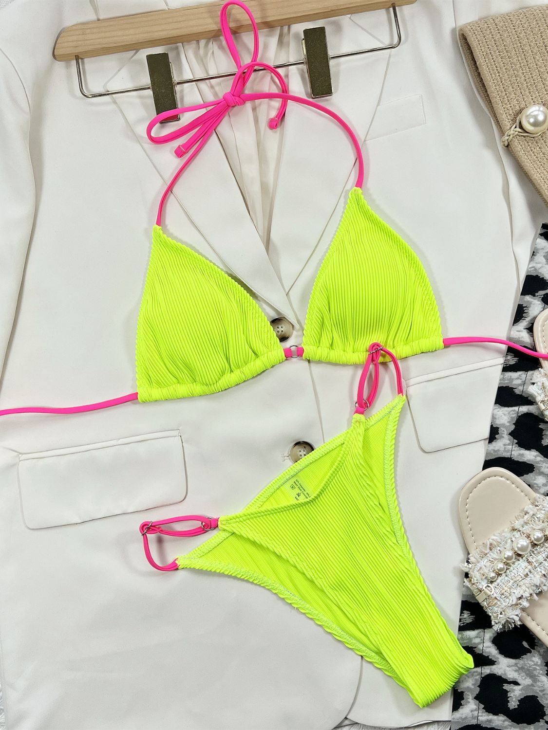 Ribbed Tie Back Bikini SetBikinis & TankinisTrendsiGirlyBayYellowSDouble.TShip From Overseas