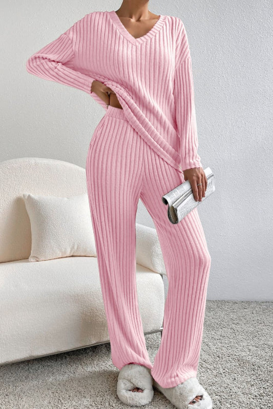 Ribbed V - Neck Top and Pants Lounge Set - GirlyBayLoungewear & UnderwearRibbed V - Neck Top and Pants Lounge Set100100085931710SBlush PinkGirlyBayRibbed V - Neck Top and Pants Lounge Set