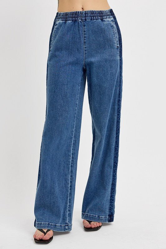 RISEN Full Size Elastic Waist Wide Leg Jeans Plus SizeJeans & DenimTrendsiGirlyBay