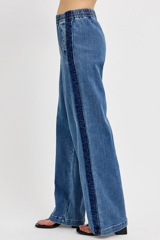 RISEN Full Size Elastic Waist Wide Leg Jeans Plus SizeJeans & DenimTrendsiGirlyBay
