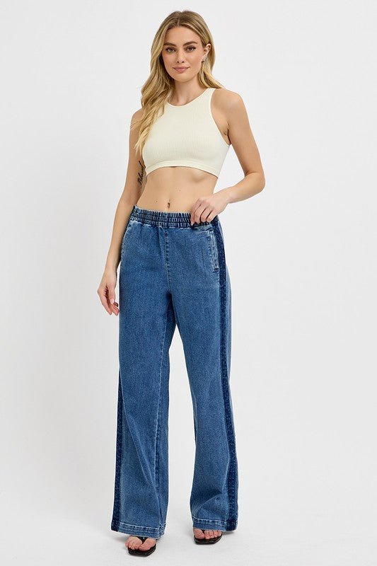 RISEN Full Size Elastic Waist Wide Leg Jeans Plus SizeJeans & DenimTrendsiGirlyBay
