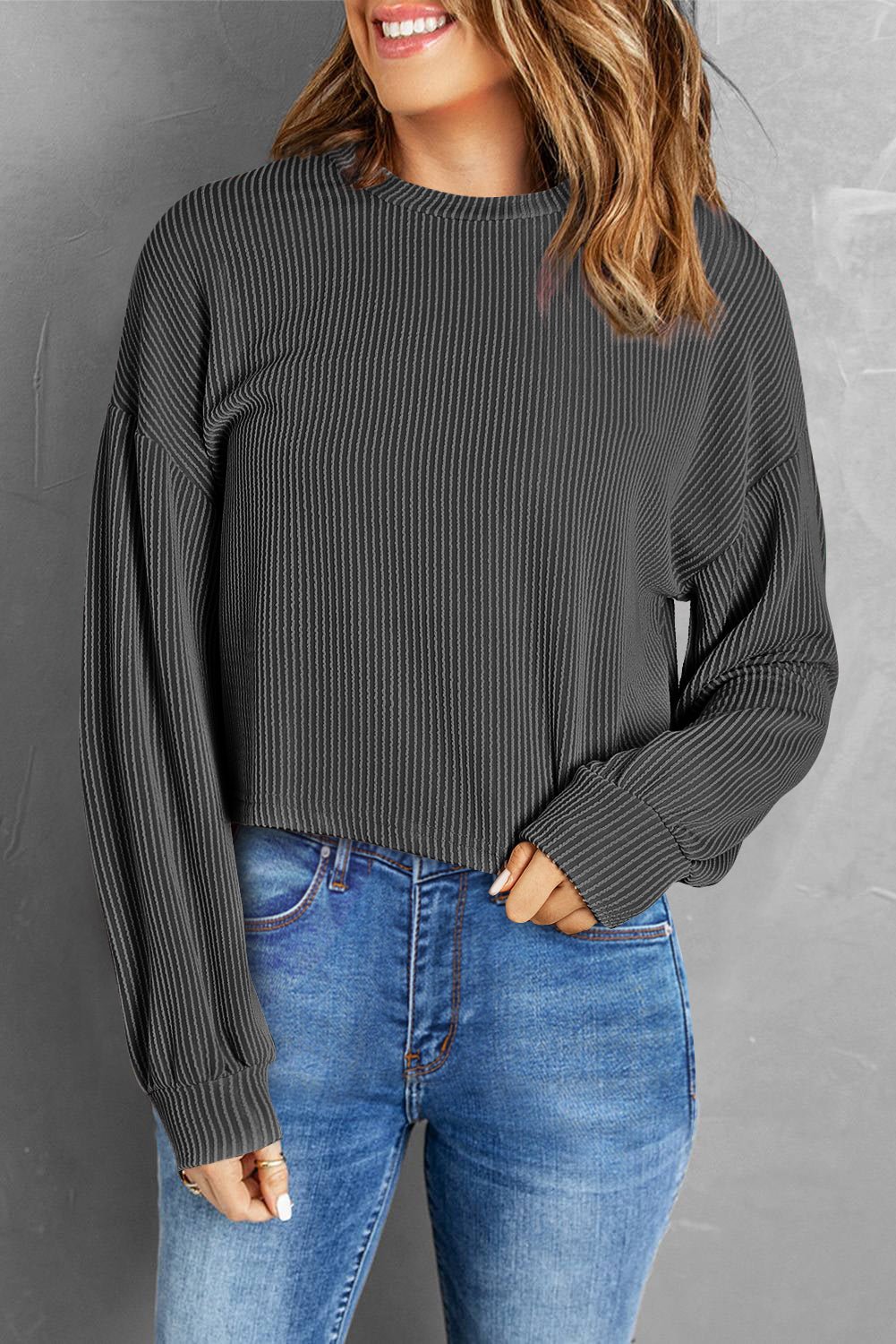 Round Neck Drop Shoulder Long Sleeve Top - GirlyBayRound Neck Drop Shoulder Long Sleeve Top100101310876008SBlackGirlyBayRound Neck Drop Shoulder Long Sleeve Top