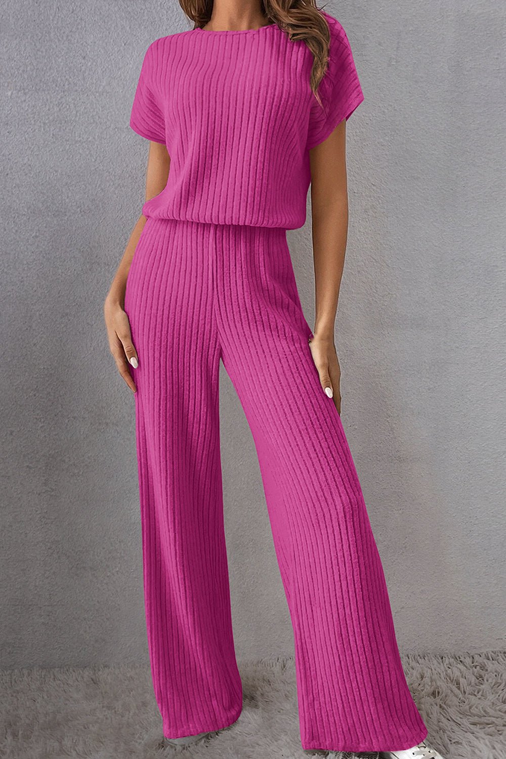 Round Neck Short Sleeve Jumpsuit - GirlyBayJumpsuits & RompersRound Neck Short Sleeve Jumpsuit100100723466400SHot PinkGirlyBayRound Neck Short Sleeve Jumpsuit
