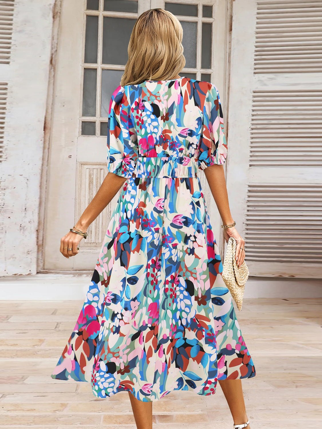 Ruched Printed Surplice Short Sleeve Dress - GirlyBayMaxi DressesRuched Printed Surplice Short Sleeve Dress100100588441391SSky BlueGirlyBayRuched Printed Surplice Short Sleeve Dress