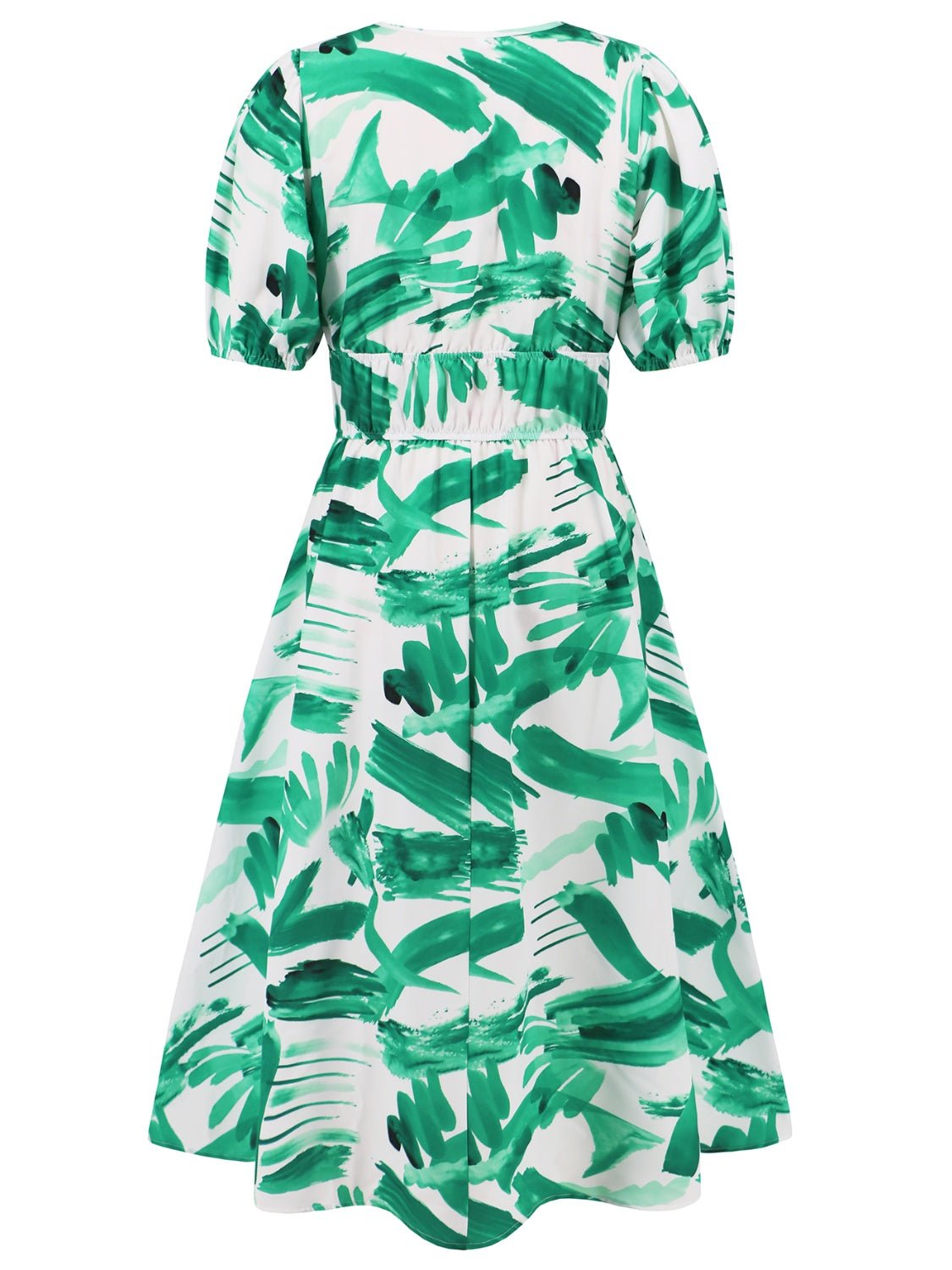 Ruched Printed Surplice Short Sleeve Dress - GirlyBayMaxi DressesRuched Printed Surplice Short Sleeve Dress100100588441765STurquoiseGirlyBayRuched Printed Surplice Short Sleeve Dress