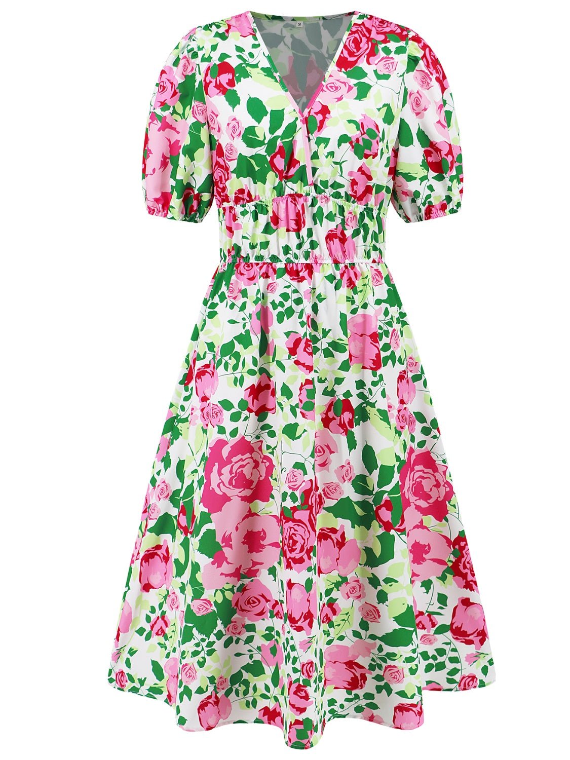 Ruched Printed Surplice Short Sleeve Dress - GirlyBayMaxi DressesRuched Printed Surplice Short Sleeve Dress100100588441802SPinkGirlyBayRuched Printed Surplice Short Sleeve Dress