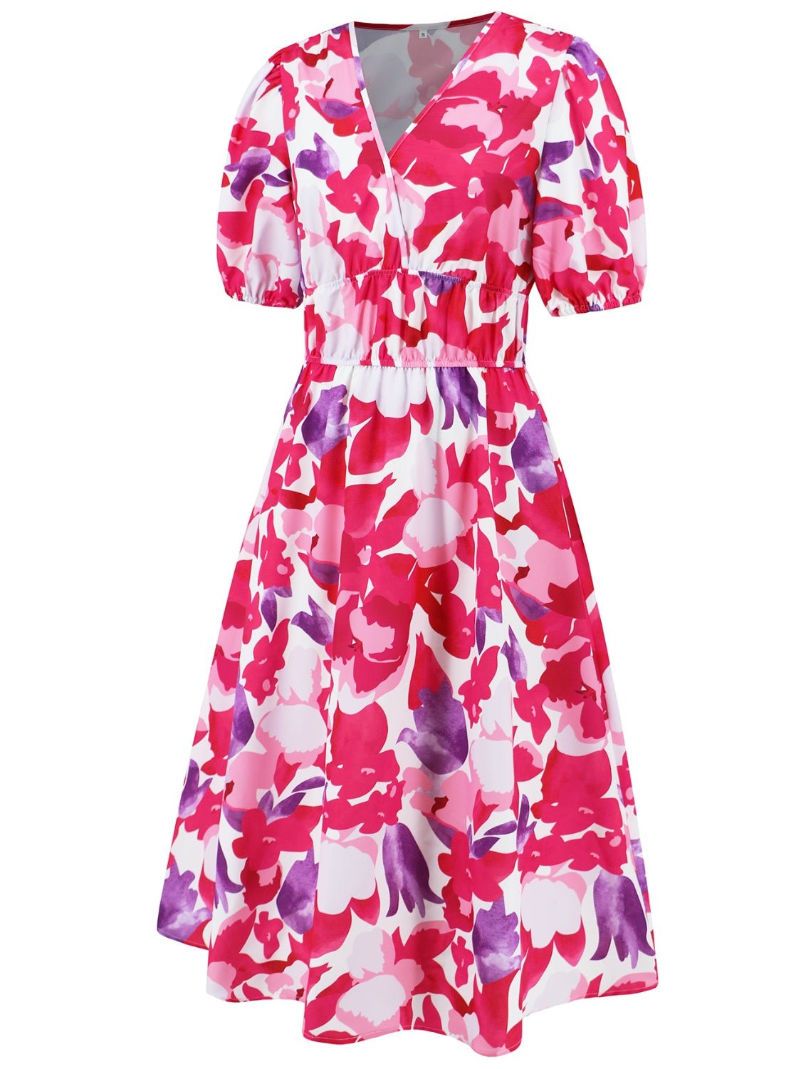 Ruched Printed Surplice Short Sleeve Dress - GirlyBayMaxi DressesRuched Printed Surplice Short Sleeve Dress100100588442152SHot PinkGirlyBayRuched Printed Surplice Short Sleeve Dress