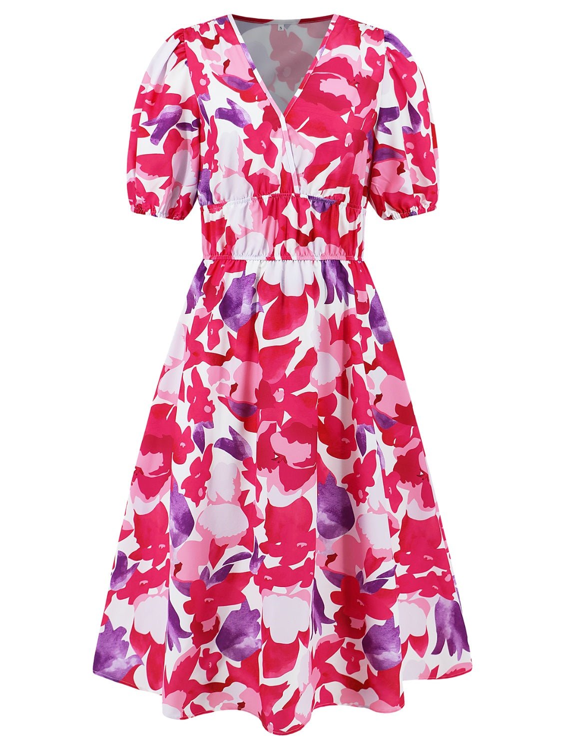 Ruched Printed Surplice Short Sleeve Dress - GirlyBayMaxi DressesRuched Printed Surplice Short Sleeve Dress100100588442152SHot PinkGirlyBayRuched Printed Surplice Short Sleeve Dress