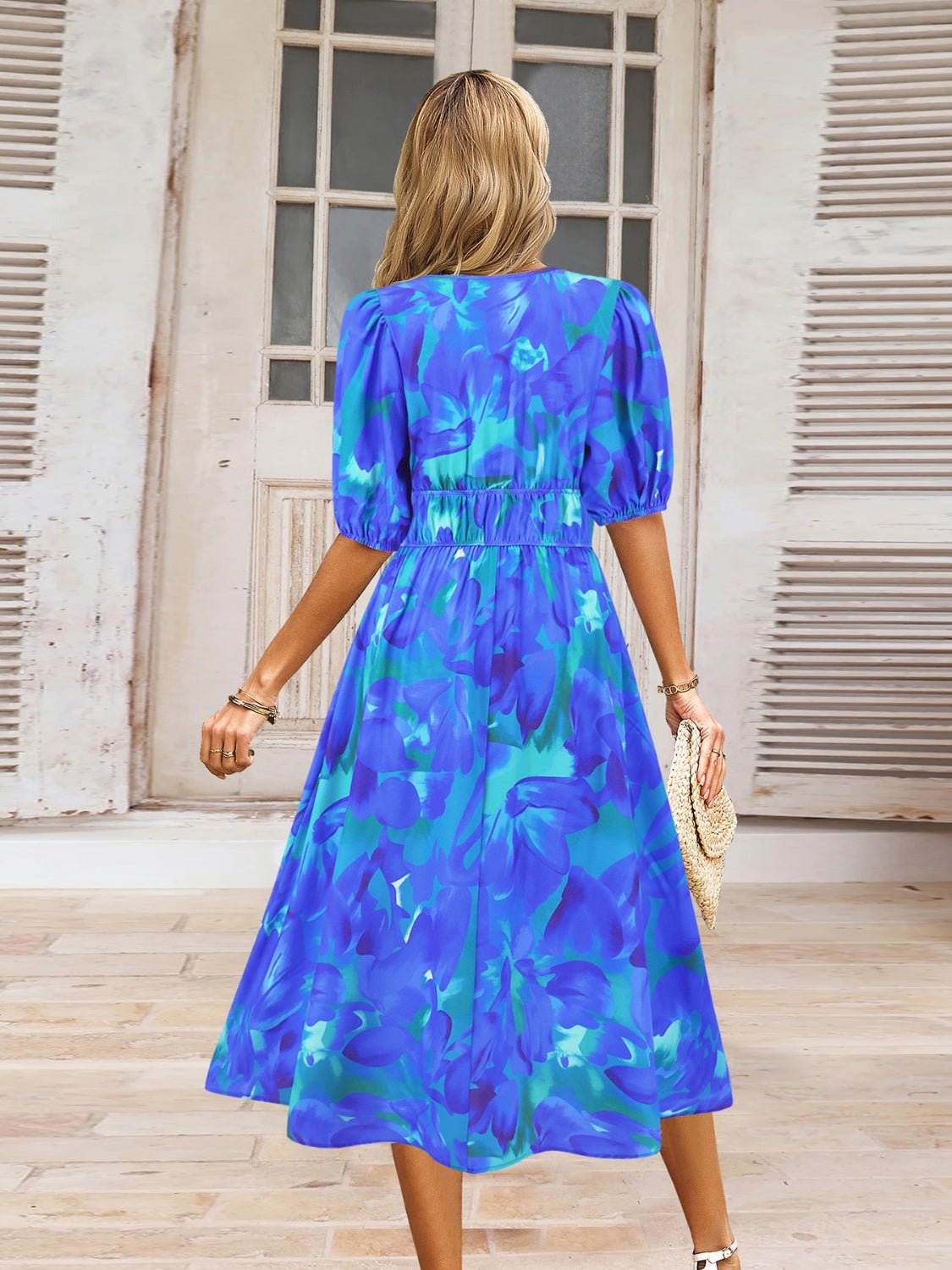 Ruched Printed Surplice Short Sleeve Dress - GirlyBayMaxi DressesRuched Printed Surplice Short Sleeve Dress100100588449599SRoyal BlueGirlyBayRuched Printed Surplice Short Sleeve Dress