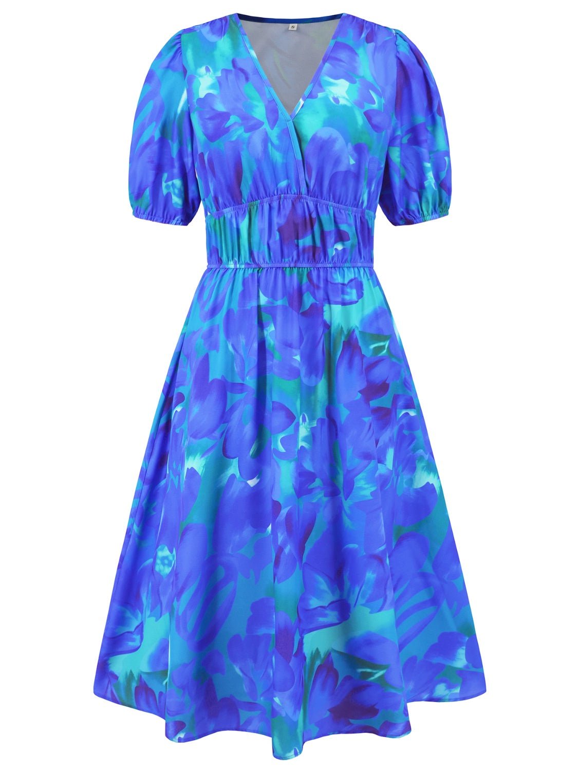 Ruched Printed Surplice Short Sleeve Dress - GirlyBayMaxi DressesRuched Printed Surplice Short Sleeve Dress100100588449599SRoyal BlueGirlyBayRuched Printed Surplice Short Sleeve Dress