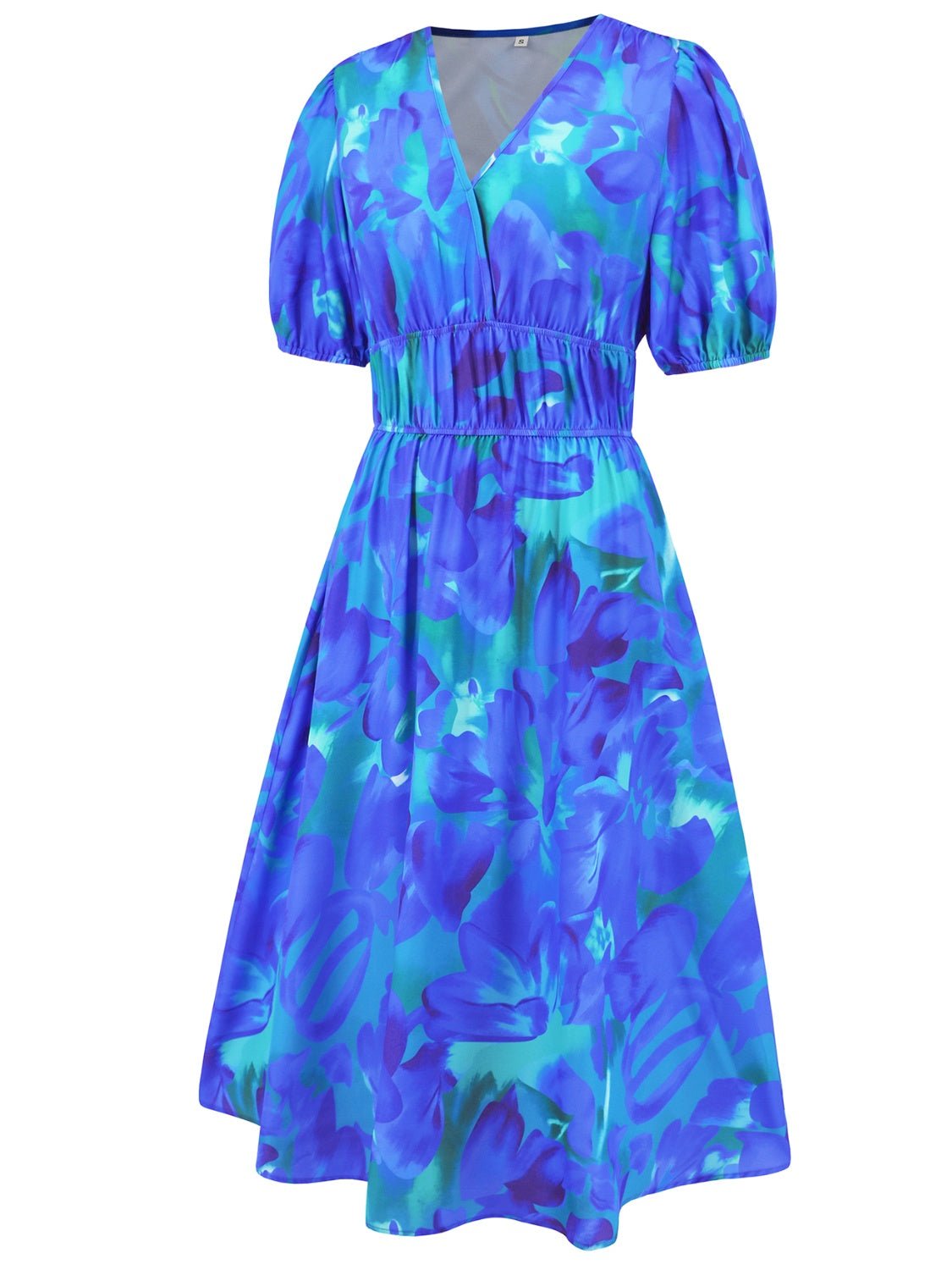 Ruched Printed Surplice Short Sleeve Dress - GirlyBayMaxi DressesRuched Printed Surplice Short Sleeve Dress100100588449599SRoyal BlueGirlyBayRuched Printed Surplice Short Sleeve Dress