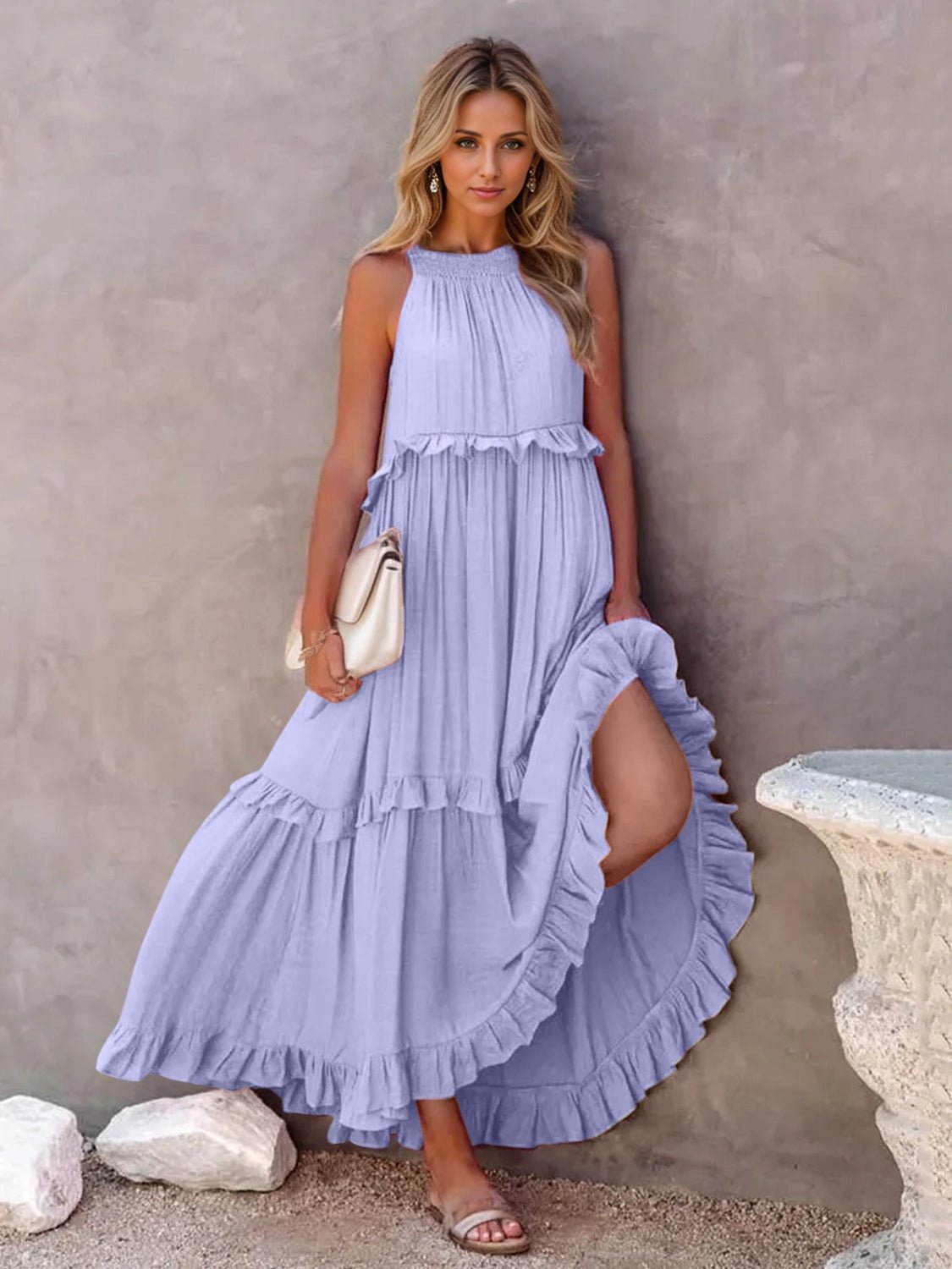 Ruffled Sleeveless Tiered Maxi Dress with Pockets - GirlyBayMaxi DressesRuffled Sleeveless Tiered Maxi Dress with Pockets100100788482115SLilacGirlyBayRuffled Sleeveless Tiered Maxi Dress with Pockets