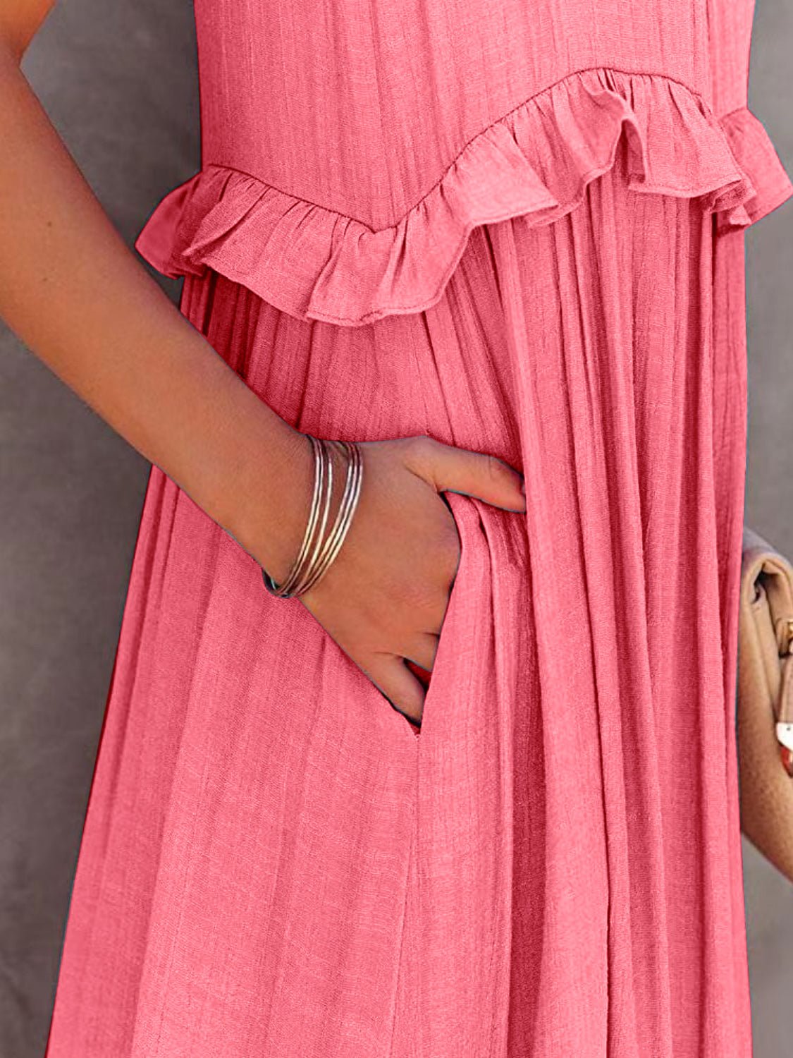 Ruffled Sleeveless Tiered Maxi Dress with Pockets - GirlyBayMaxi DressesRuffled Sleeveless Tiered Maxi Dress with Pockets100100788483294SWatermelon pinkGirlyBayRuffled Sleeveless Tiered Maxi Dress with Pockets