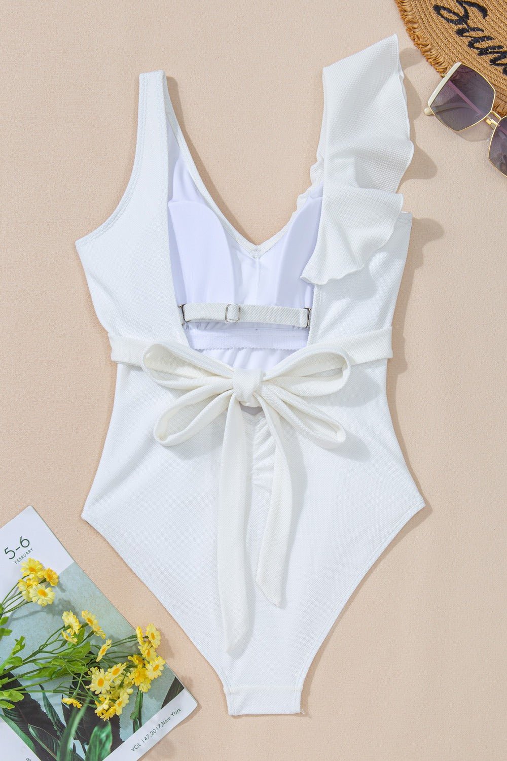 Ruffled V-Neck Wide Strap One-Piece SwimwearSwimwear One piecesTrendsiGirlyBay100100253061545WhiteS#option