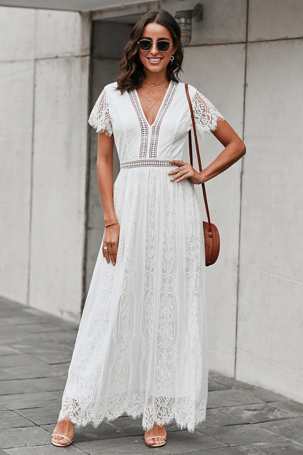 Scalloped Trim Lace Plunge Dress - GirlyBayCocktail DressesScalloped Trim Lace Plunge Dress100100898741493SWhiteGirlyBayScalloped Trim Lace Plunge Dress