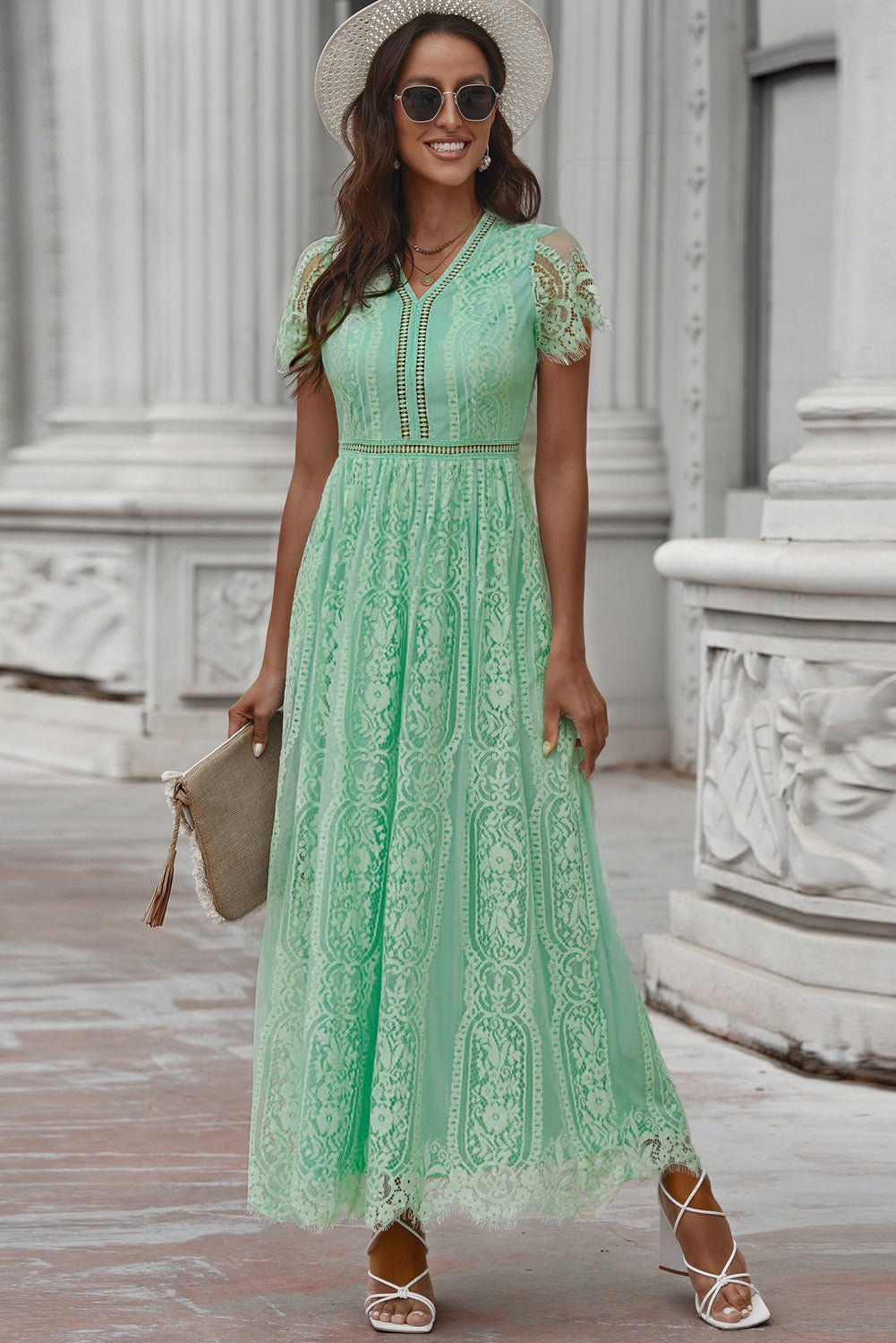 Scalloped Trim Lace Plunge Dress - GirlyBayCocktail DressesScalloped Trim Lace Plunge Dress100100898743011SMid GreenGirlyBayScalloped Trim Lace Plunge Dress