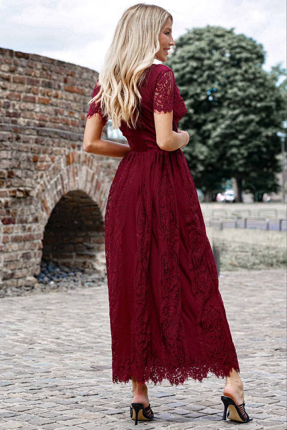 Scalloped Trim Lace Plunge Dress - GirlyBayCocktail DressesScalloped Trim Lace Plunge Dress100100898745758SCoralGirlyBayScalloped Trim Lace Plunge Dress