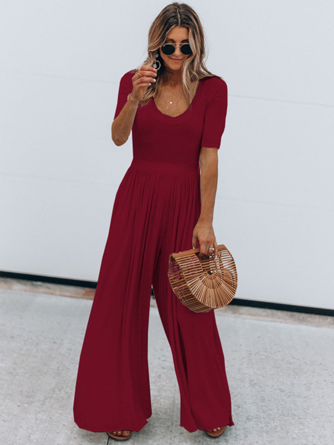 Scoop Neck Short Sleeve Jumpsuit - GirlyBayJumpsuits & RompersScoop Neck Short Sleeve Jumpsuit100100991031303SBurgundyGirlyBayScoop Neck Short Sleeve Jumpsuit