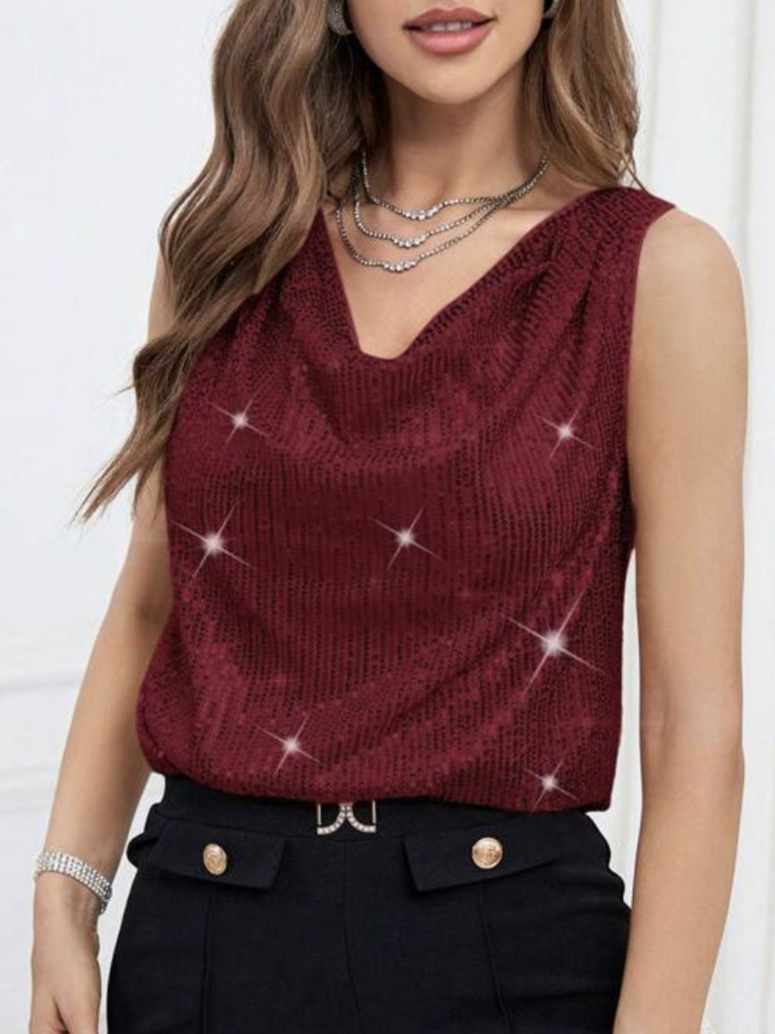 Sequin Cowl Neck Tank - GirlyBaySequin Cowl Neck Tank100100195231321SBurgundyGirlyBaySequin Cowl Neck Tank