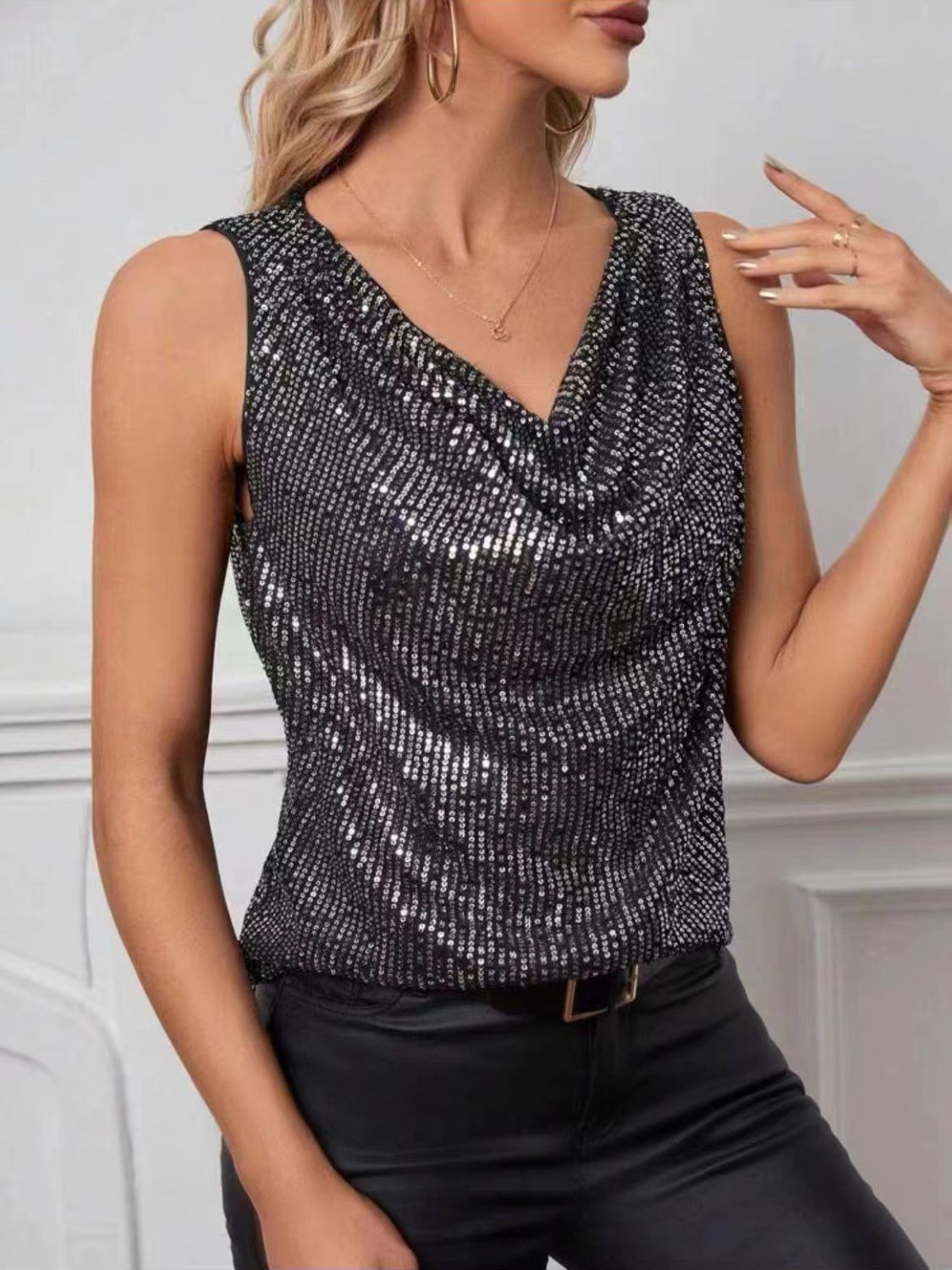 Sequin Cowl Neck Tank - GirlyBaySequin Cowl Neck Tank100100195235933SBlackGirlyBaySequin Cowl Neck Tank