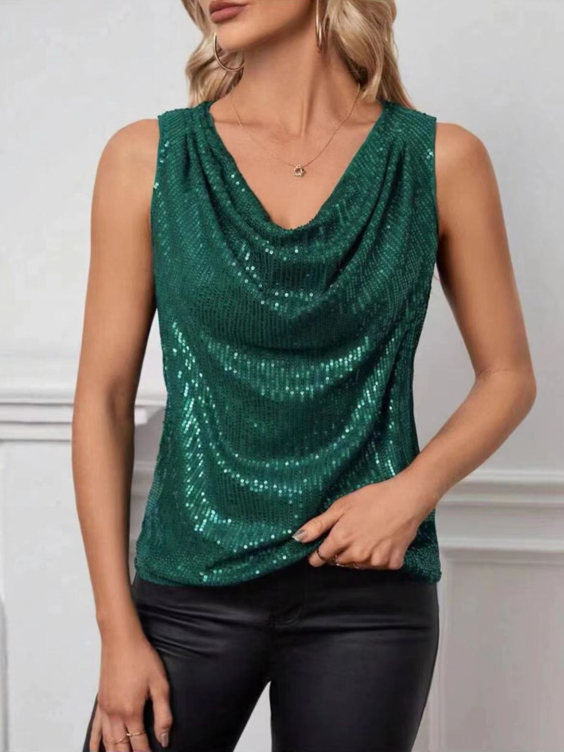 Sequin Cowl Neck Tank - GirlyBaySequin Cowl Neck Tank100100195239306SDark GreenGirlyBaySequin Cowl Neck Tank