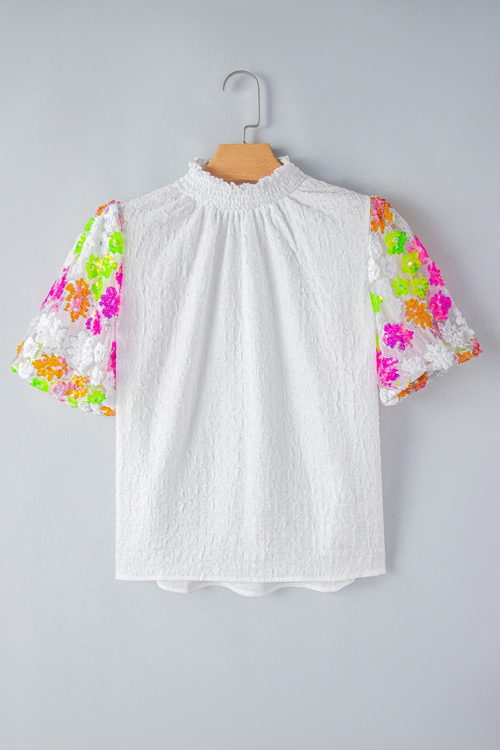 Sequin Flower Mock Neck Half Sleeve Blouse - GirlyBayShirtSequin Flower Mock Neck Half Sleeve Blouse100100164741031SWhiteGirlyBaySequin Flower Mock Neck Half Sleeve Blouse