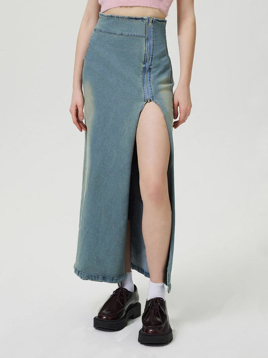 Zippered Slit Denim Mini SkirtJeans & DenimTrendsiGirlyBay100100358371880MediumSShe Wild