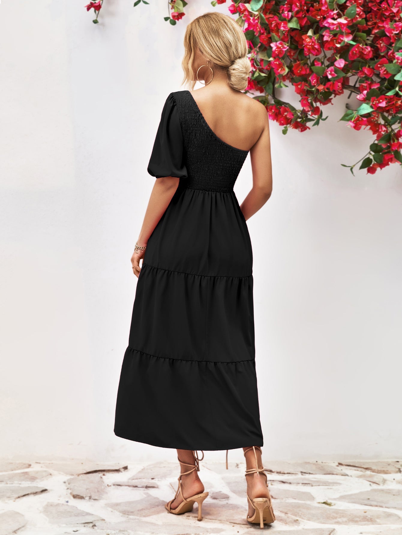 Smocked One - Shoulder Midi Dress - GirlyBayCocktail DressesSmocked One - Shoulder Midi Dress100100373132315SBlackGirlyBaySmocked One - Shoulder Midi Dress